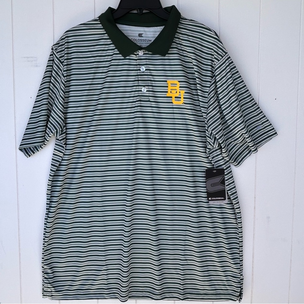 Colosseum Men’s Baylor University Striped Polo Shirt Green/White Size‎ XL NWT